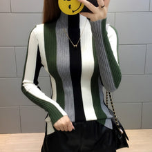 Load image into Gallery viewer, Neploe Stripe Sweater Contrast Color Knitted Pullover 2018 Long Sleeve Turtleneck Knitwear Fashion Slim Woman Jumper 34381