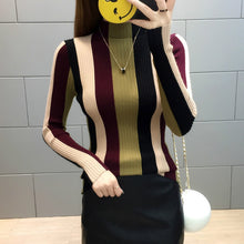 Load image into Gallery viewer, Neploe Stripe Sweater Contrast Color Knitted Pullover 2018 Long Sleeve Turtleneck Knitwear Fashion Slim Woman Jumper 34381
