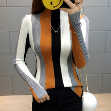 Load image into Gallery viewer, Neploe Stripe Sweater Contrast Color Knitted Pullover 2018 Long Sleeve Turtleneck Knitwear Fashion Slim Woman Jumper 34381